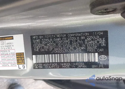 2005 Toyota Prius z USA, uszkodzony, nr VIN JTDKB20U553019375